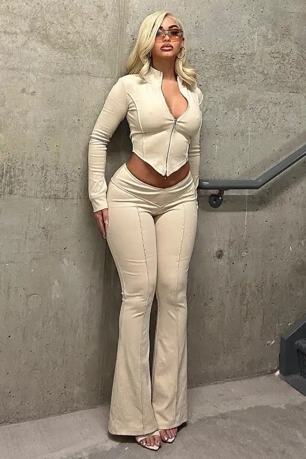 Getting Too Low Pant Set - Beige
