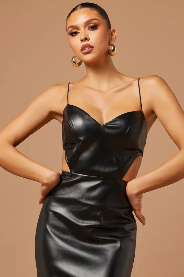 Peyton Faux Leather Gown - Black