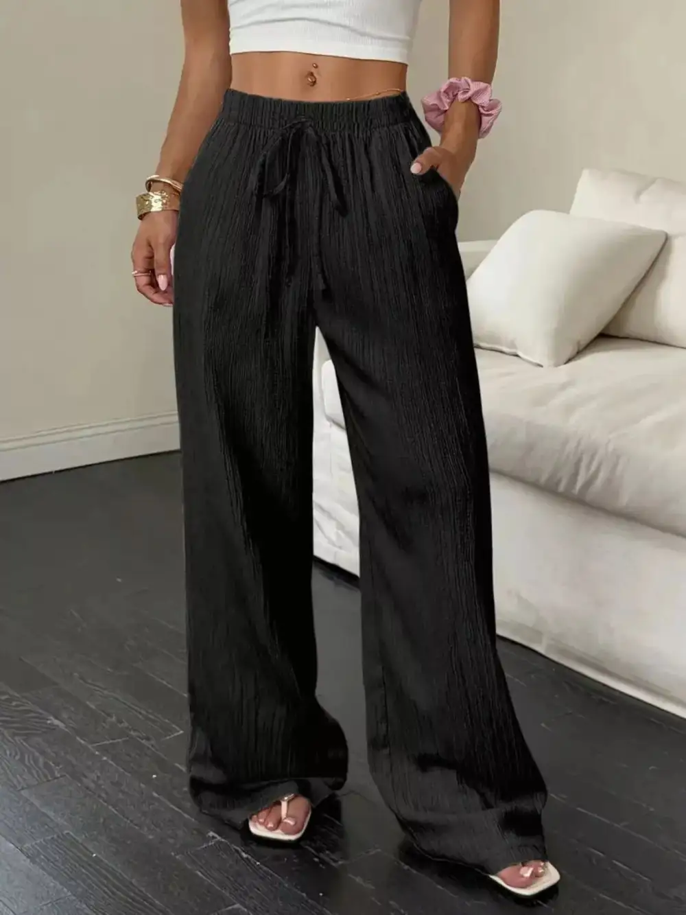 Wide Leg Pants with Drawstring