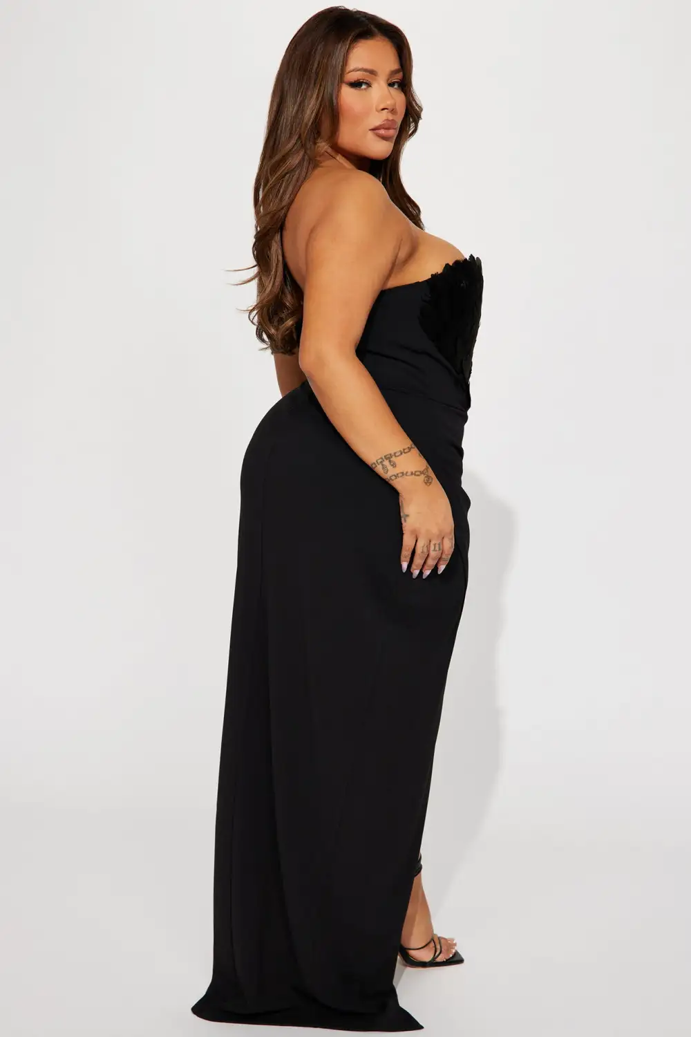 Savina Feather Maxi Dress - Black