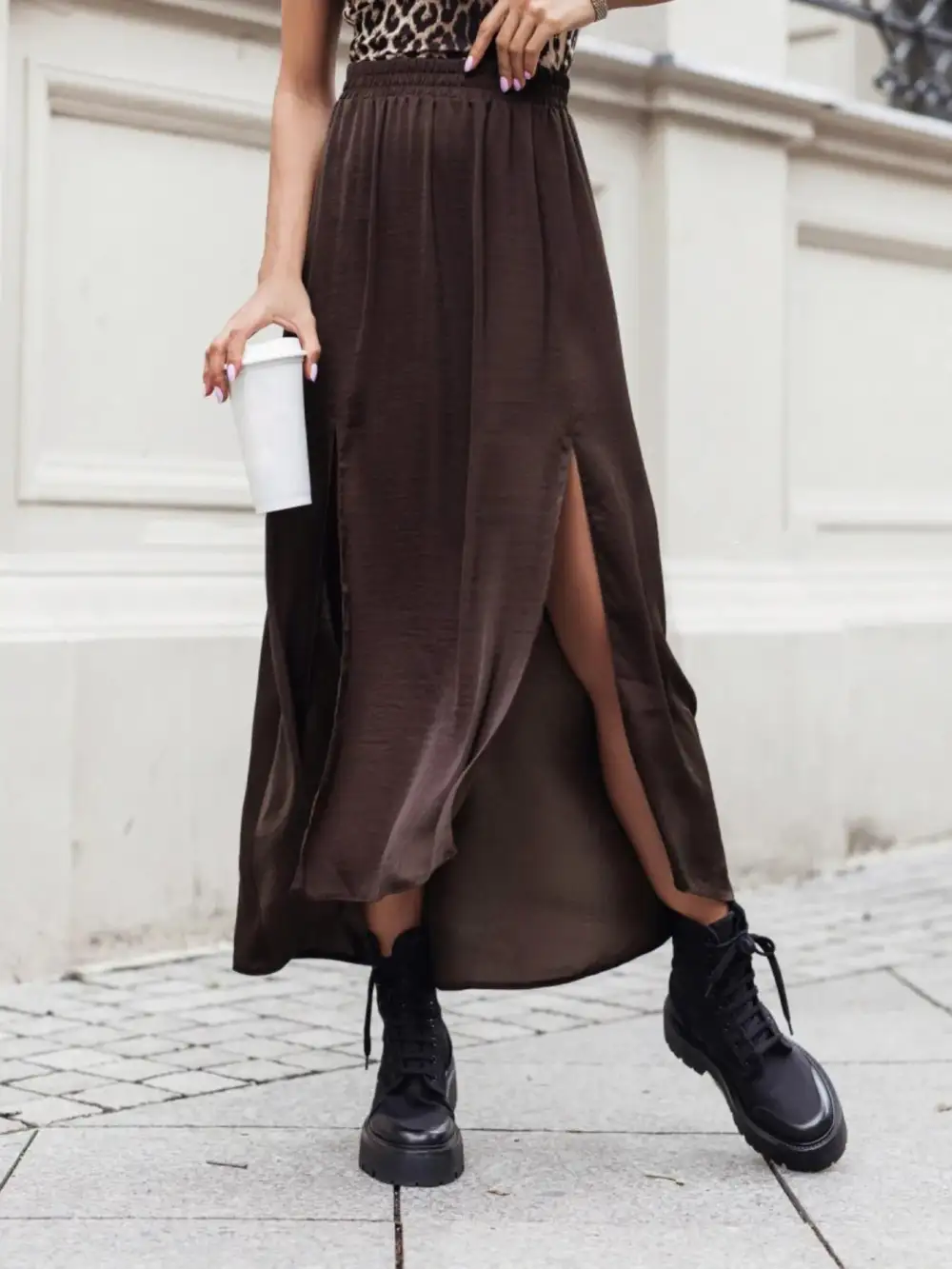 Side Slit Elastic Maxi Skirt