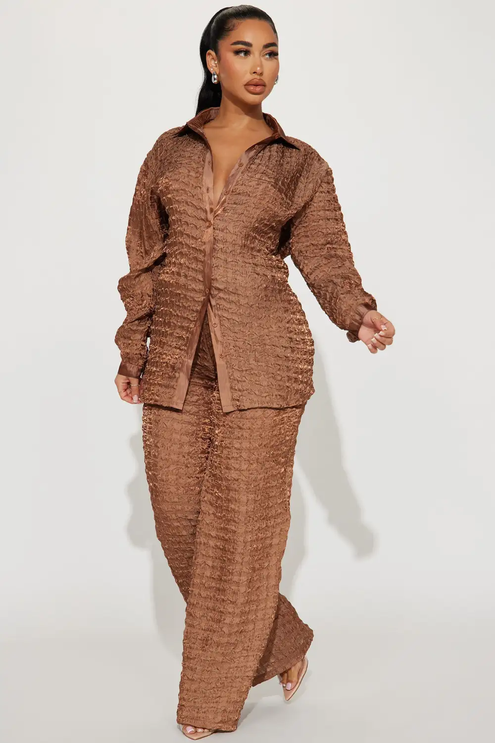 Royal Textured Pant Set - Brown