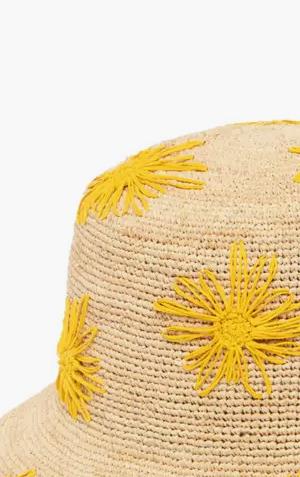Embroidered Raffia Bucket Hat