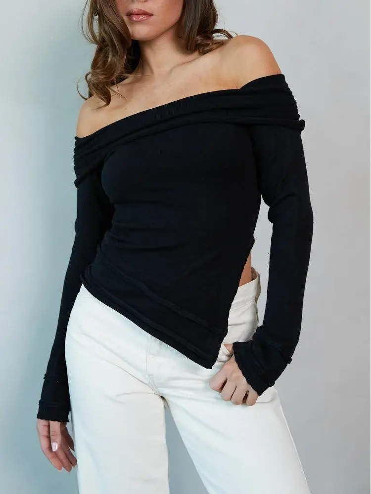 Off the Shoulder Asymmetrical Sweater Top