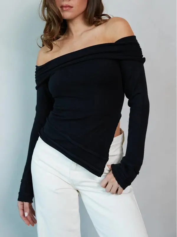 Off the Shoulder Asymmetrical Sweater Top