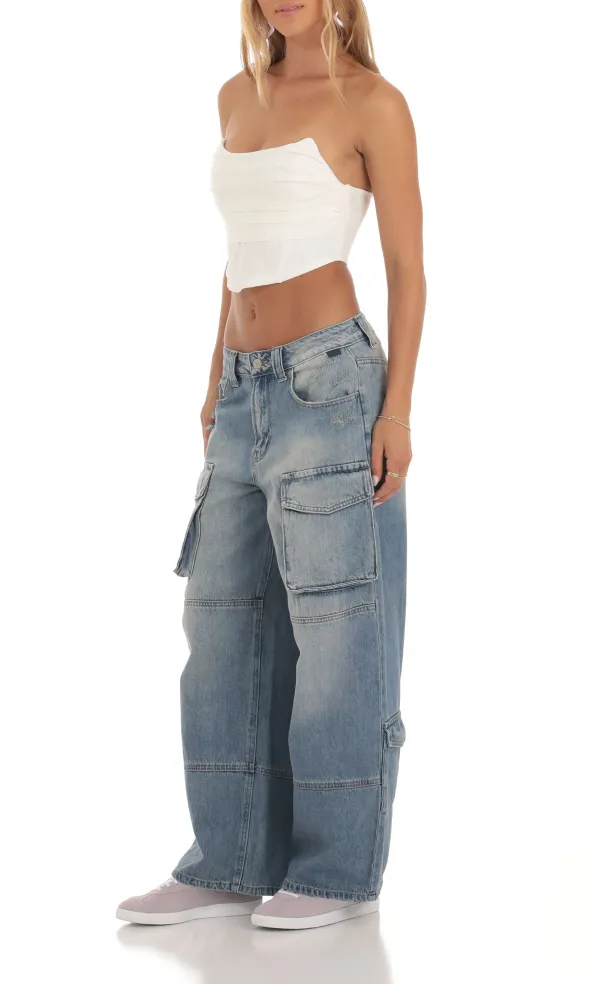 Baggy Cargo Jeans in Denim