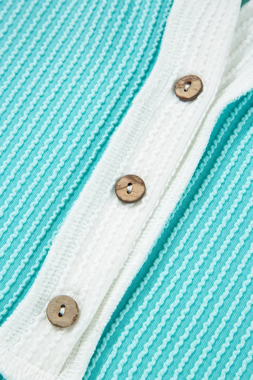Turquoise Corded Colorblock Buttons Tee