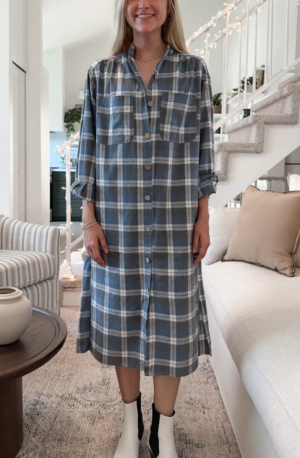 Plaid Button Front Shirt Dress