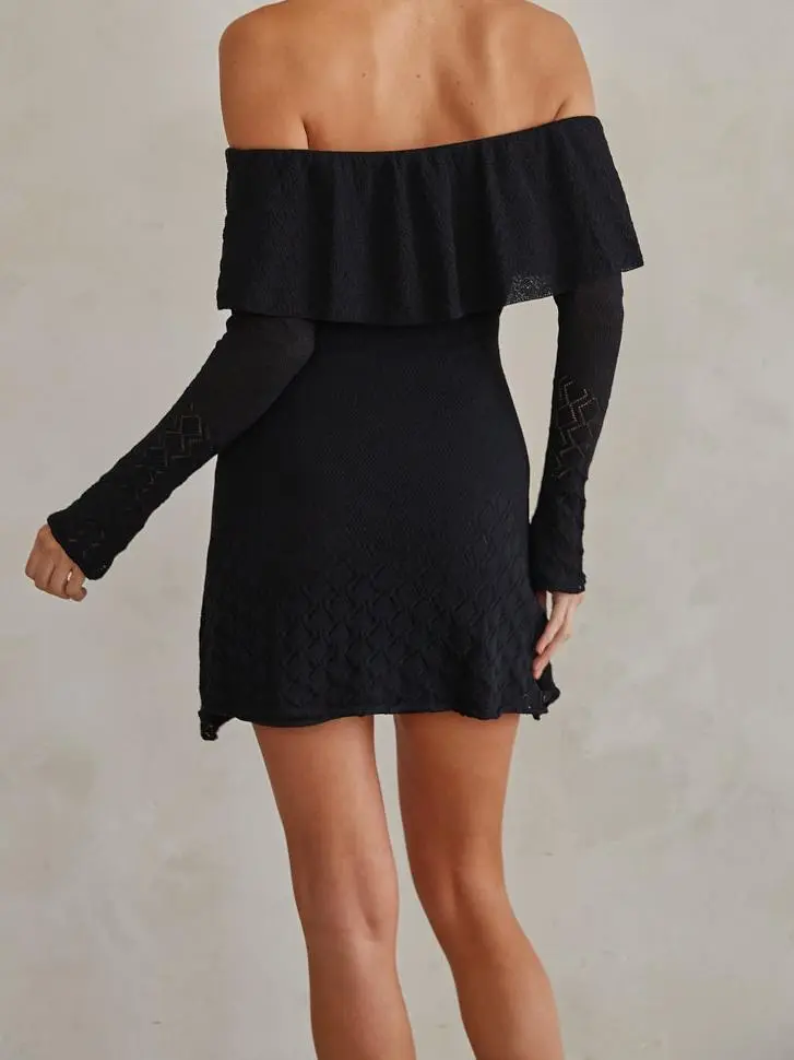 Off the Shoulder Ruffle Sweater Mini Dress