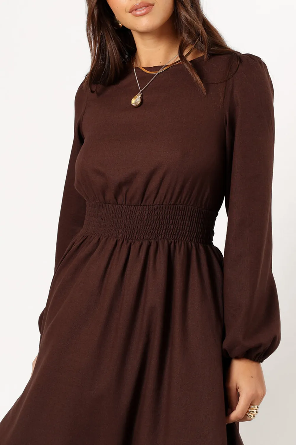 ROMAN LONG SLEEVE MAXI DRESS - BROWN