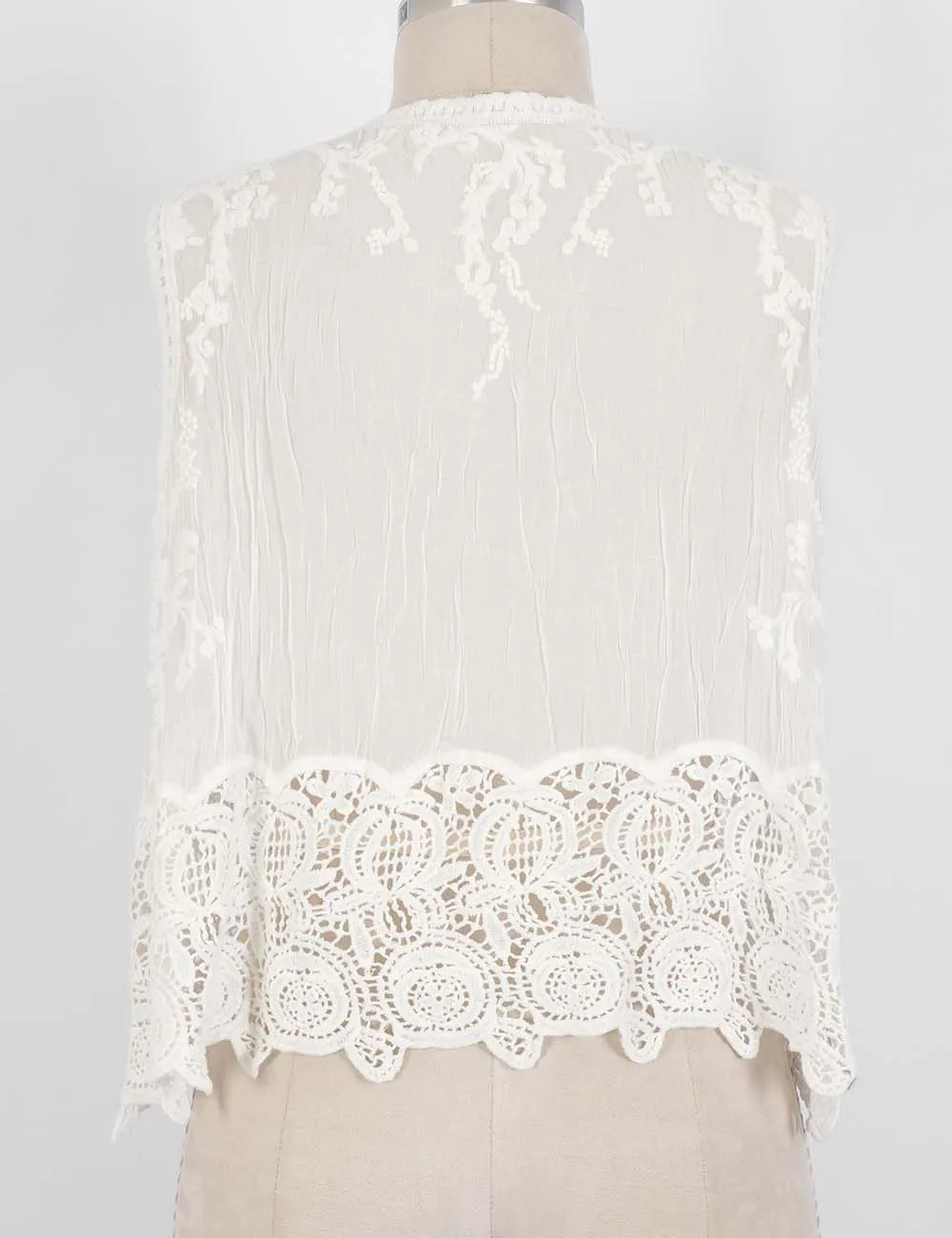 Crochet Lace Rhinestone Beaded Sleeveless Top