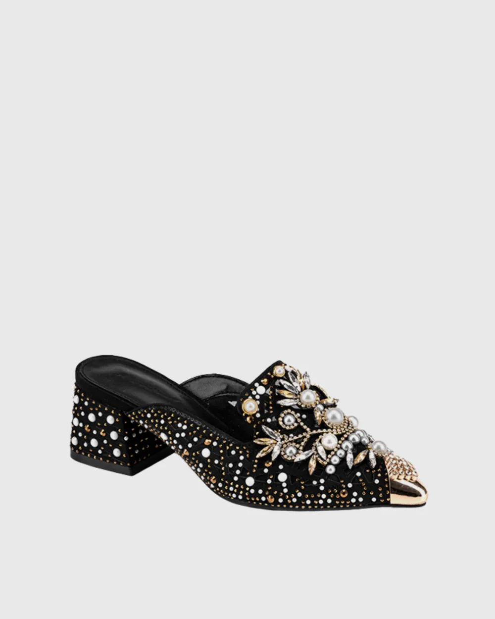 Pearl Embellished Mules in Black