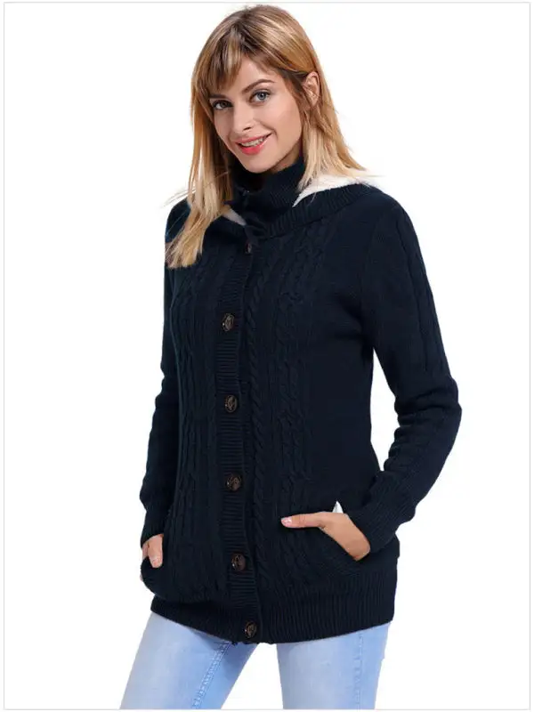 Women's Hooded Long Sleeve Knit Cardigan with Pockets in 4 Colors Sizes 4-12