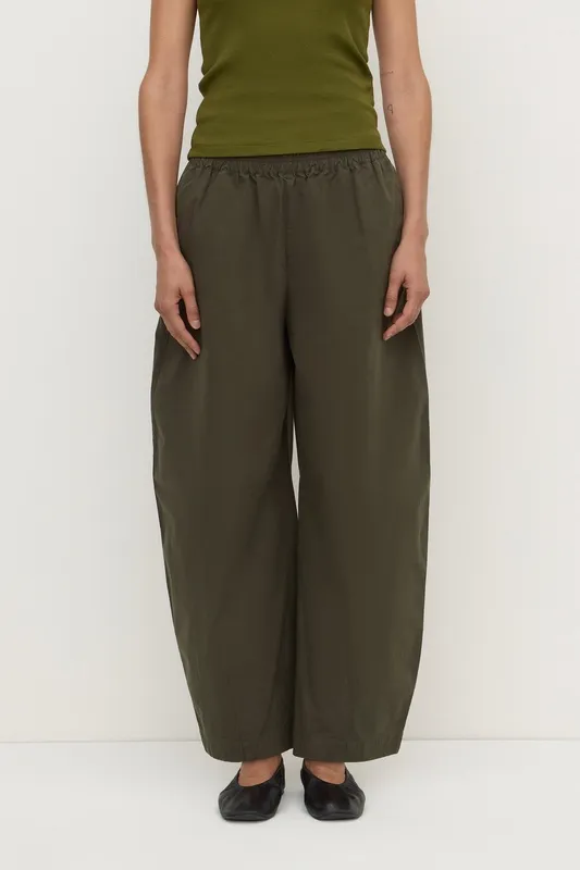 Dark Military Voluminous Cotton Barrel-Leg Pant