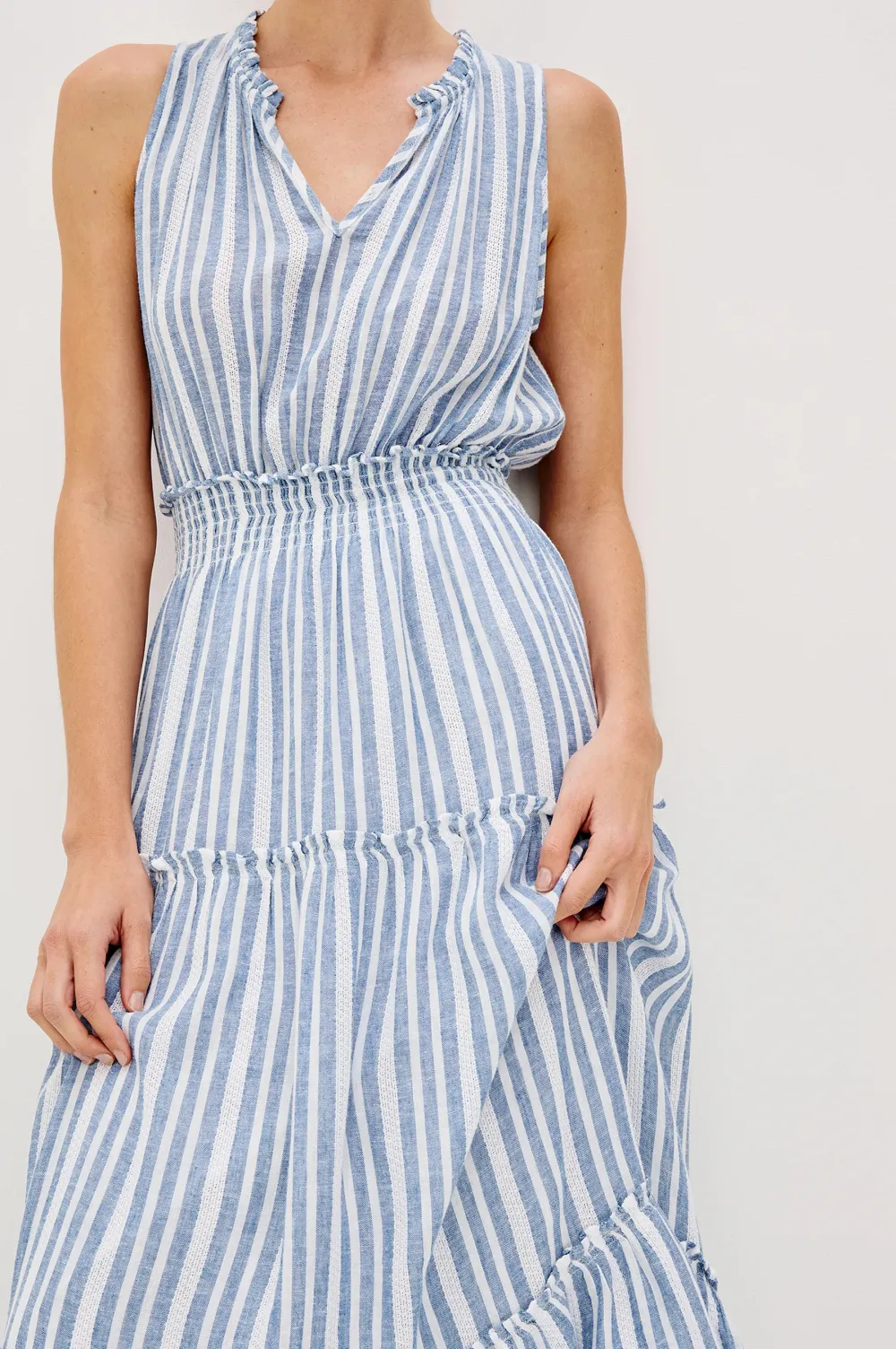 Cotton And Linen Blended Striped Dress