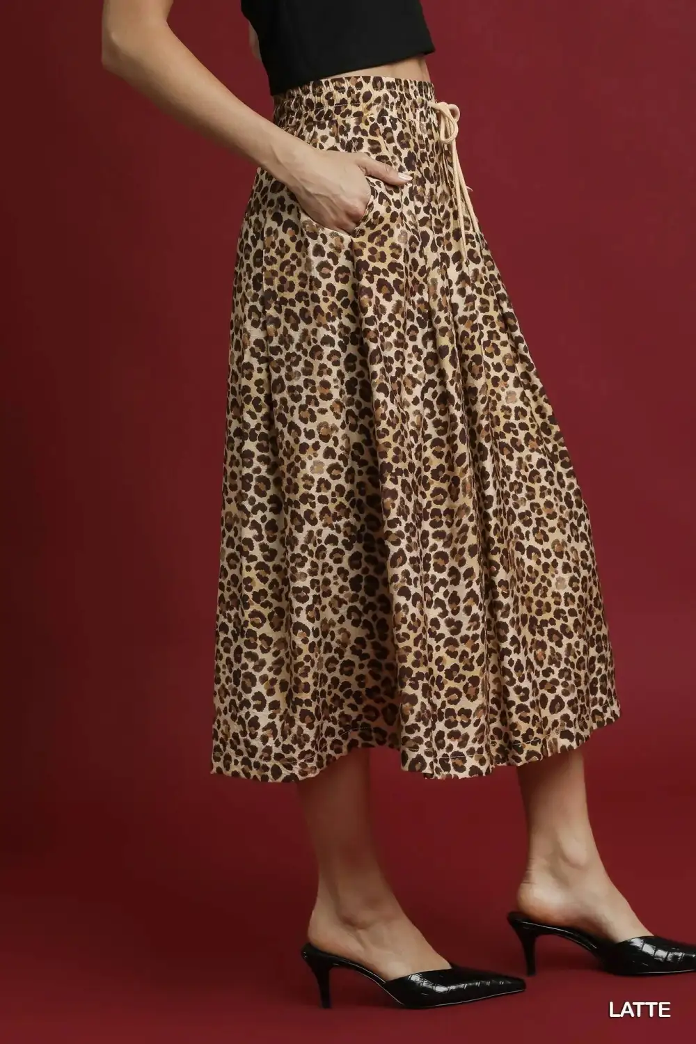 Leopard Print Drawstring Midi Skirt