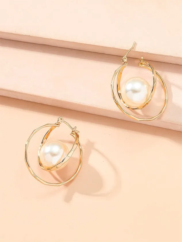 Elegant Imitation Pearls Hoop Earrings