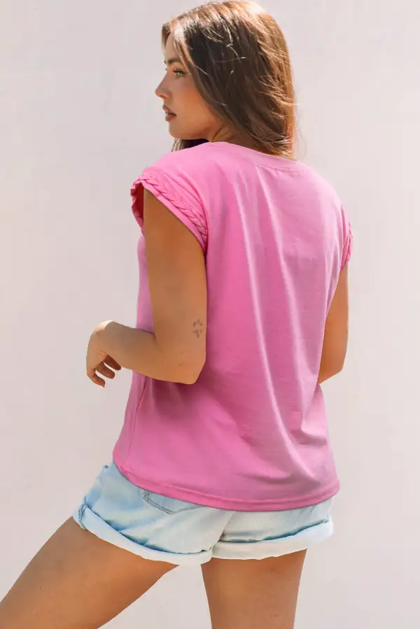 Braided Cap Sleeve Crew Tee