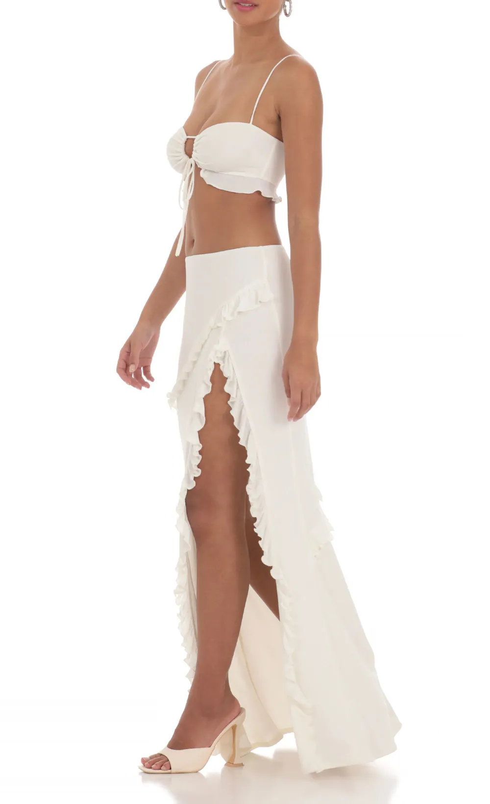 Ruffle Two Piece Set in White