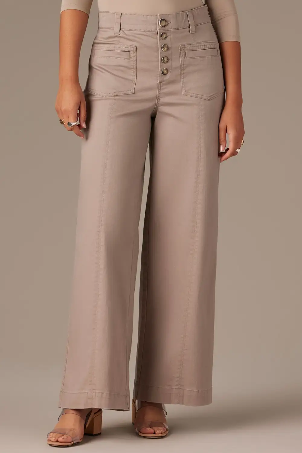 Petite Button Fly Wide Leg Pants