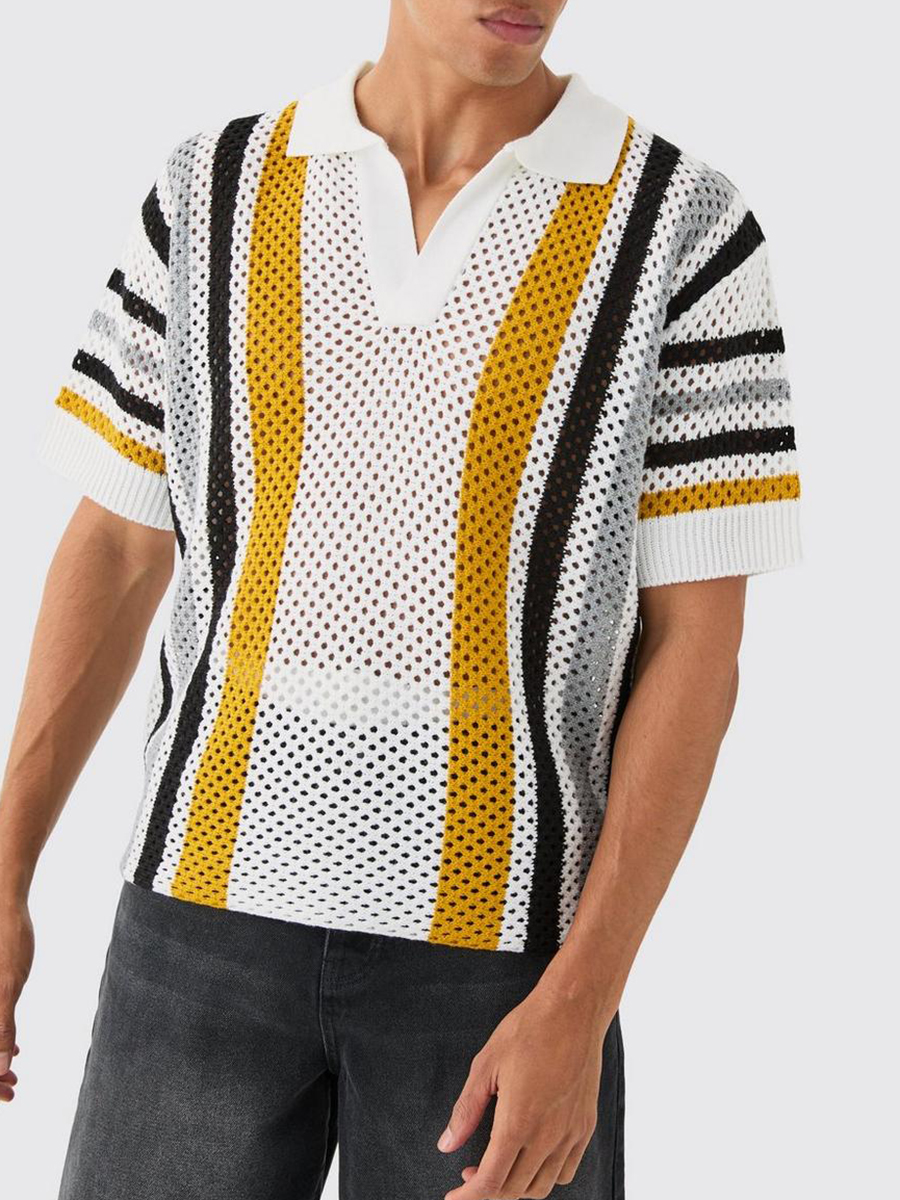 OVERSIZED BOXY OPEN STITCH STRIPE POLO