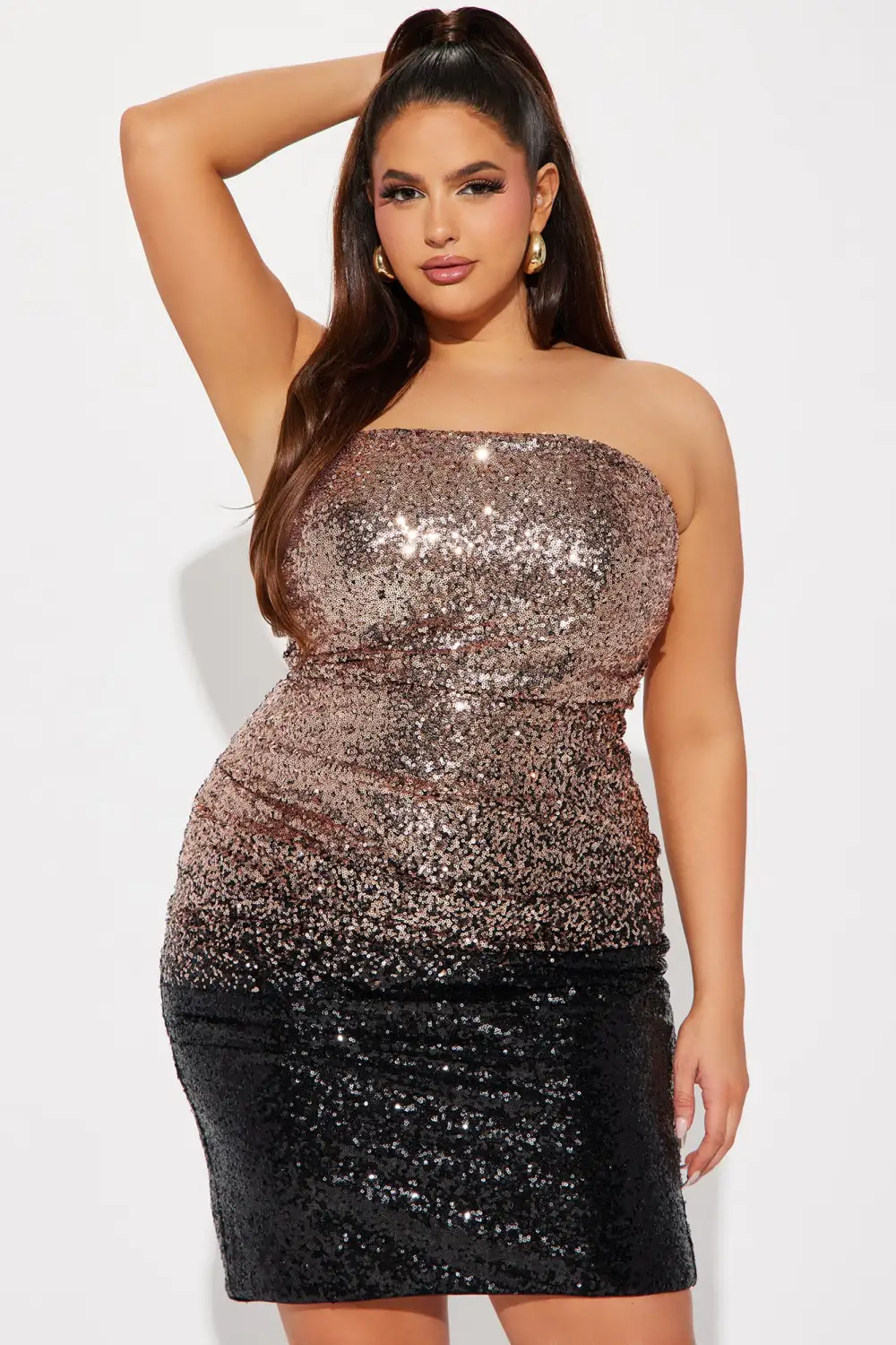 Briana Sequin Midi Dress - Rose Gold/Black