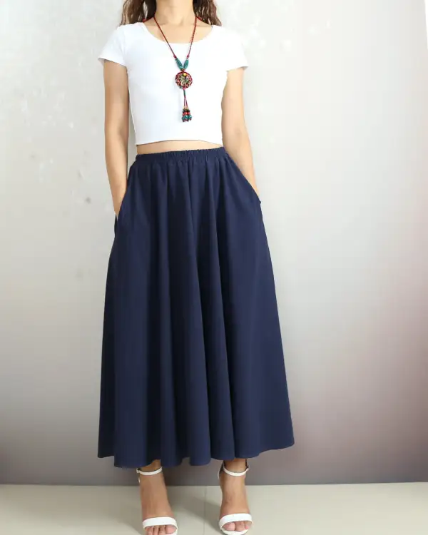Airy Boho Linen Flared Skirt