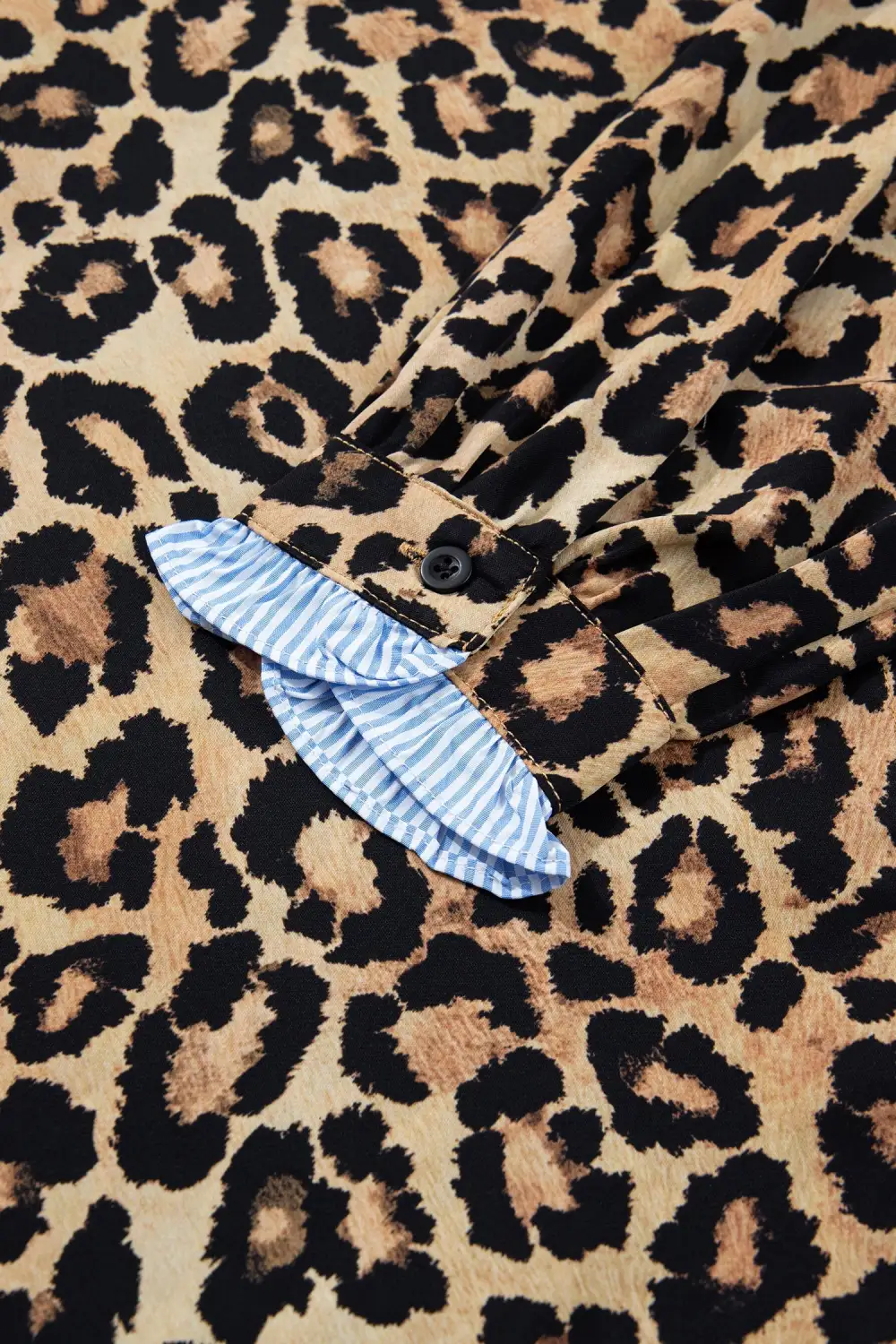 Striped Leopard Print Frilled Shirt Blouse