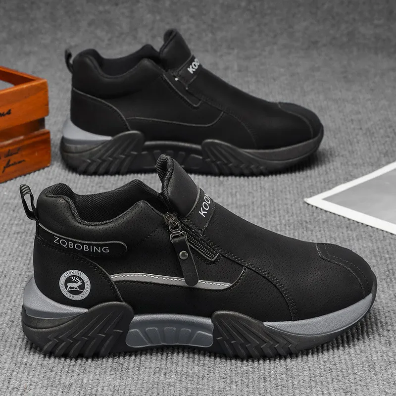 Unisex Winter Snow Casual Ankle Boots, Suede-Style Upper, Side Zipper, Fleece Lining, Thick PVC Sole