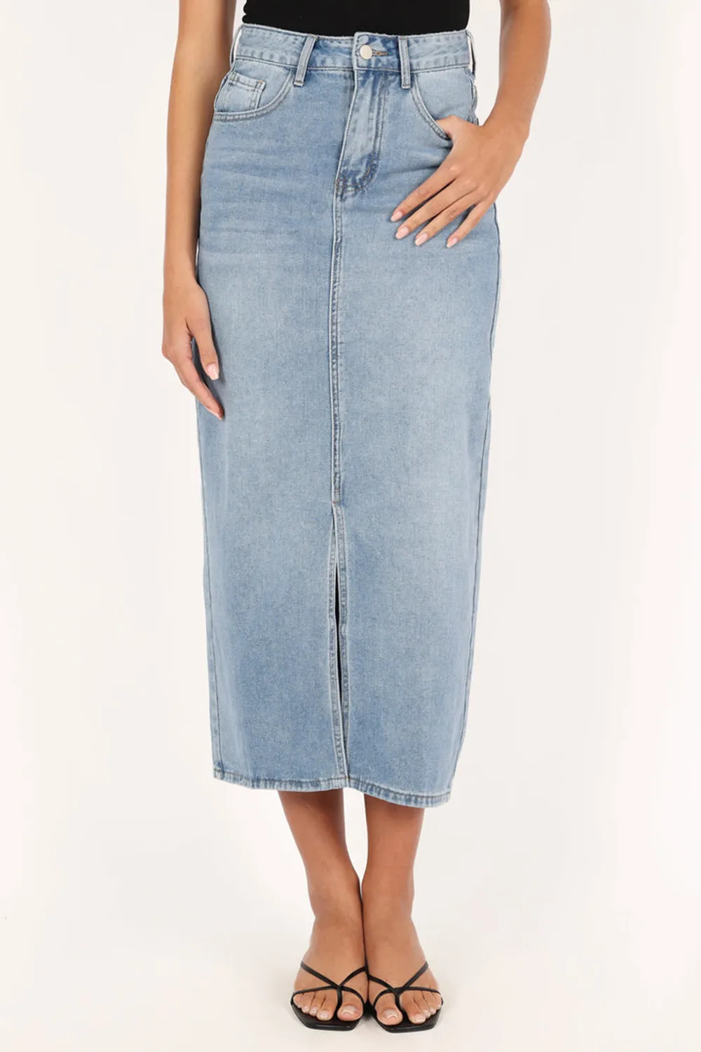 DANA DENIM MIDI SKIRT - BLUE WASH