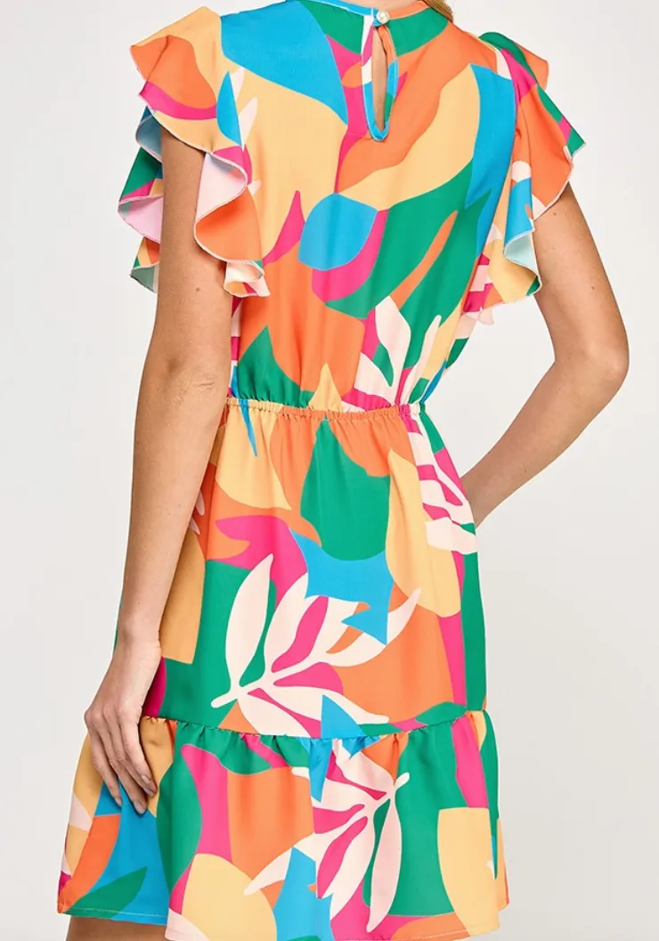 Tropical Print Ruffle Dress
