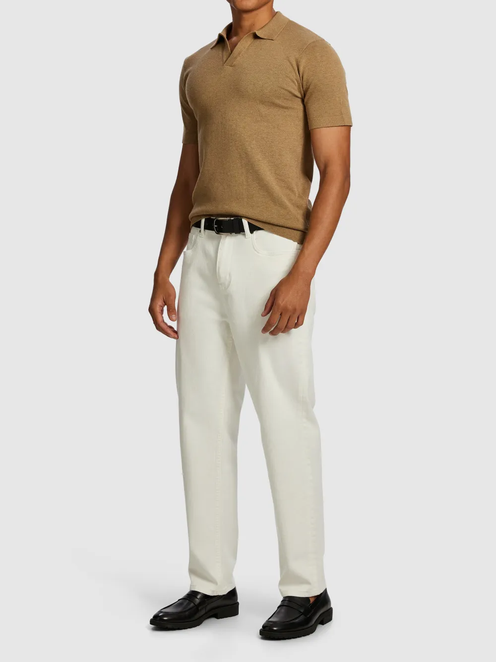 Tan Short Sleeve Knit Polo Shirt