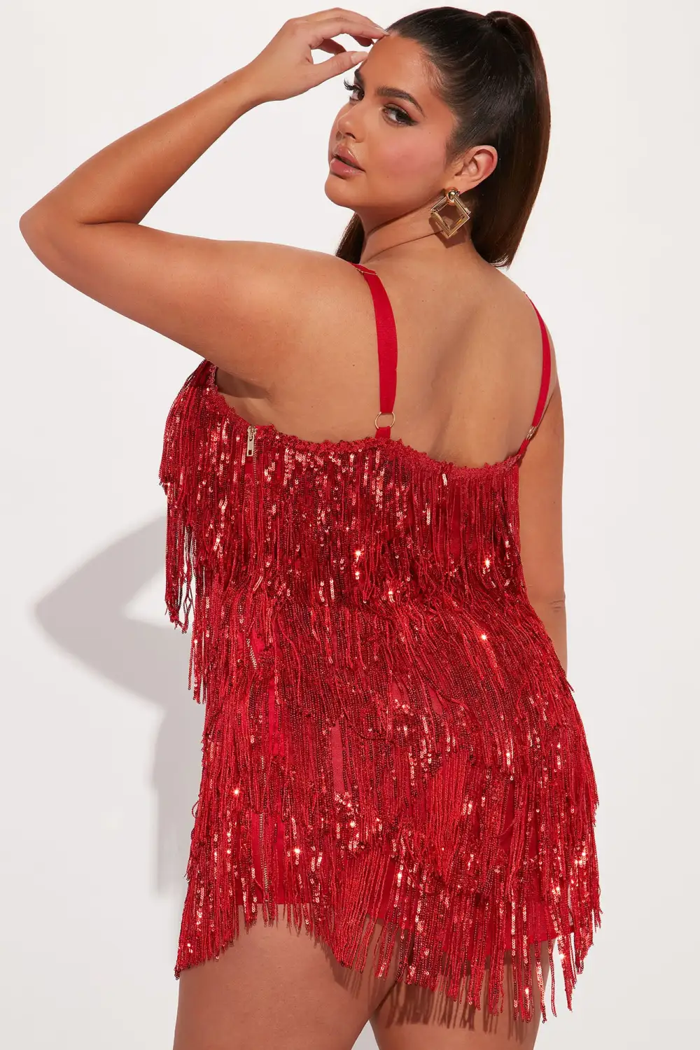 Selena Sequin Fringe Mini Dress - Red