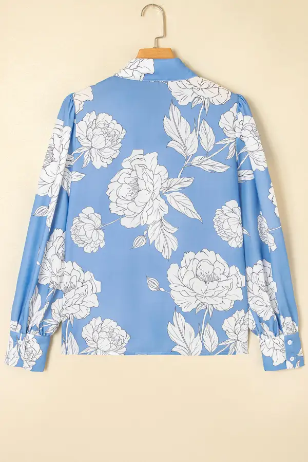 Floral Pleated Button Front Shirt Blouse