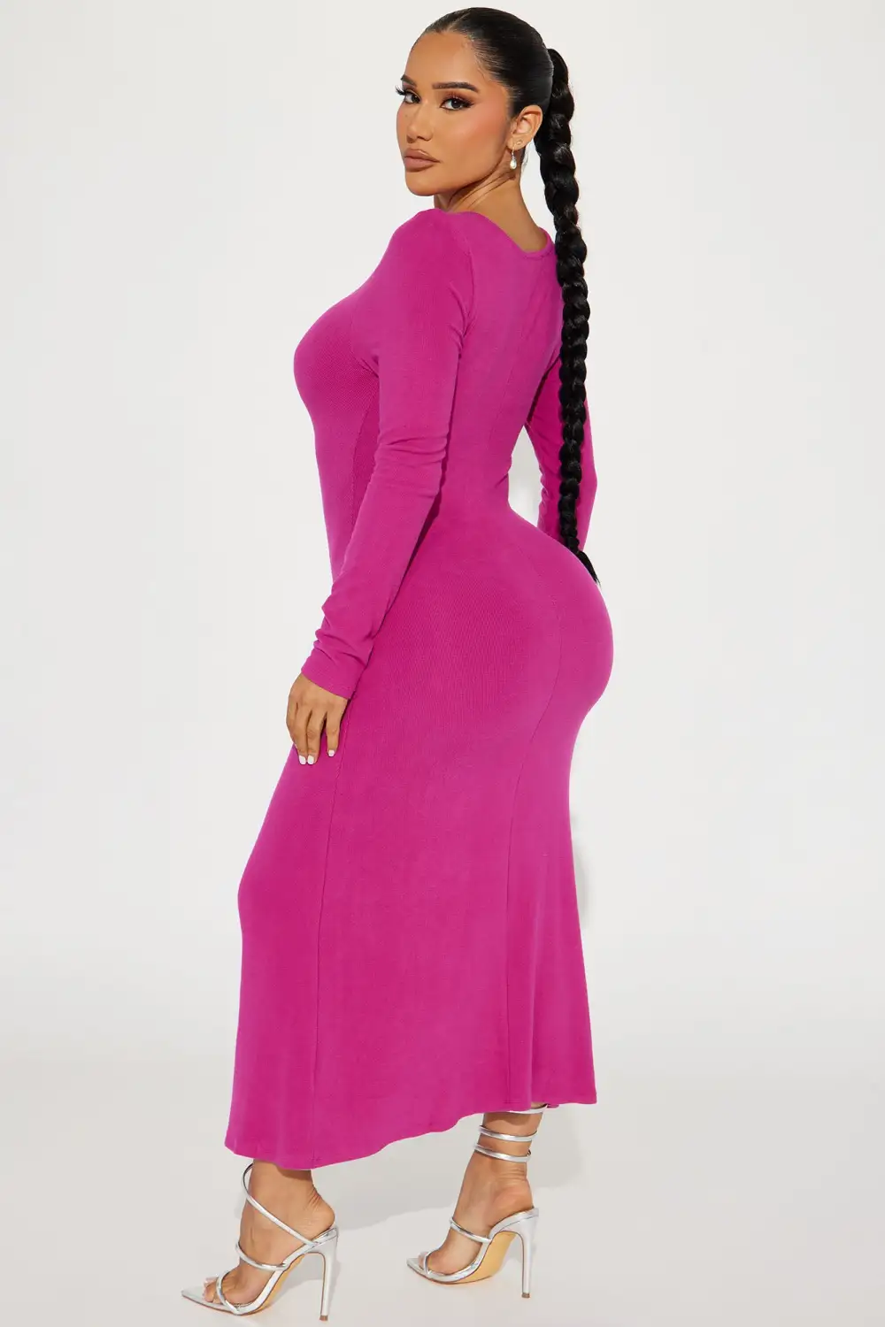 Kary Hacci Ruched Midi Dress - Magenta