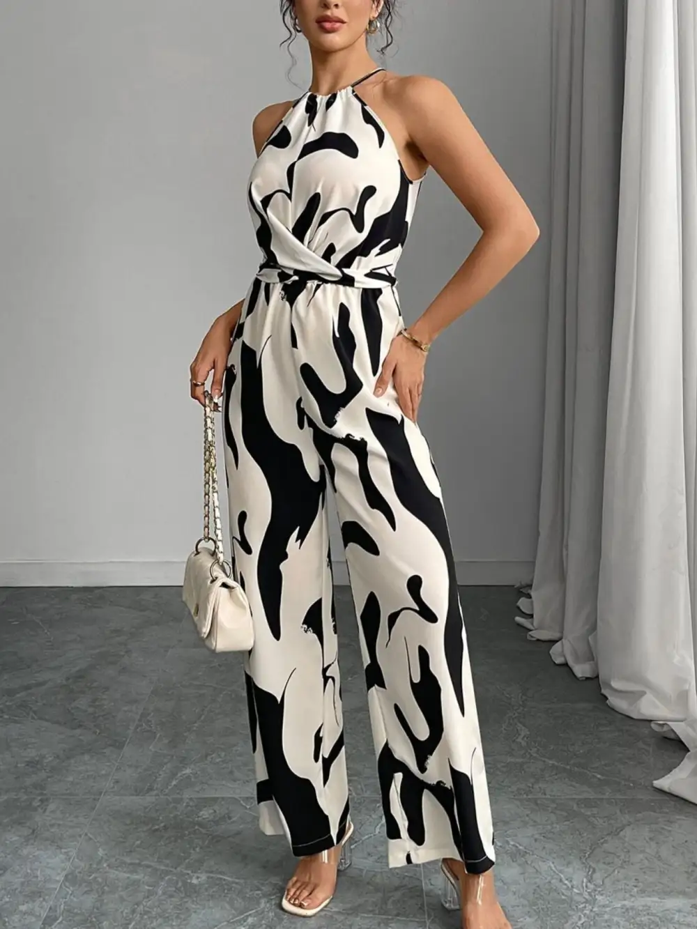 Wide Leg Abstract Jumpsuit