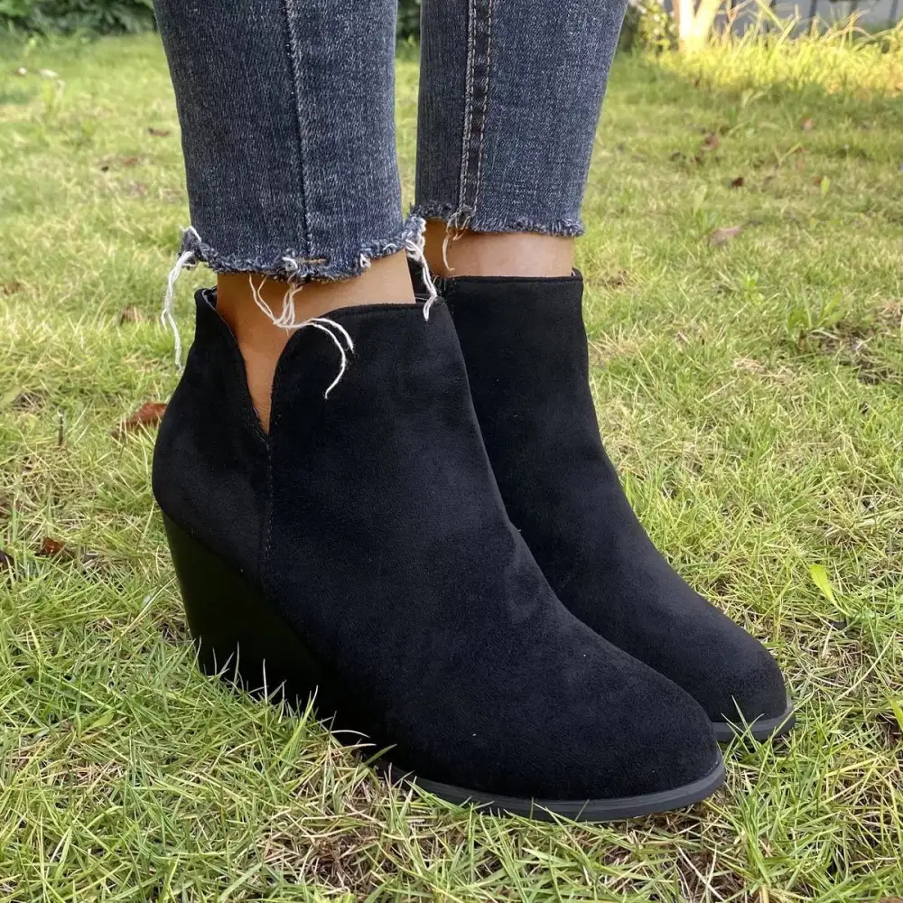 Refined Round Toe Wedge Ankle Boots