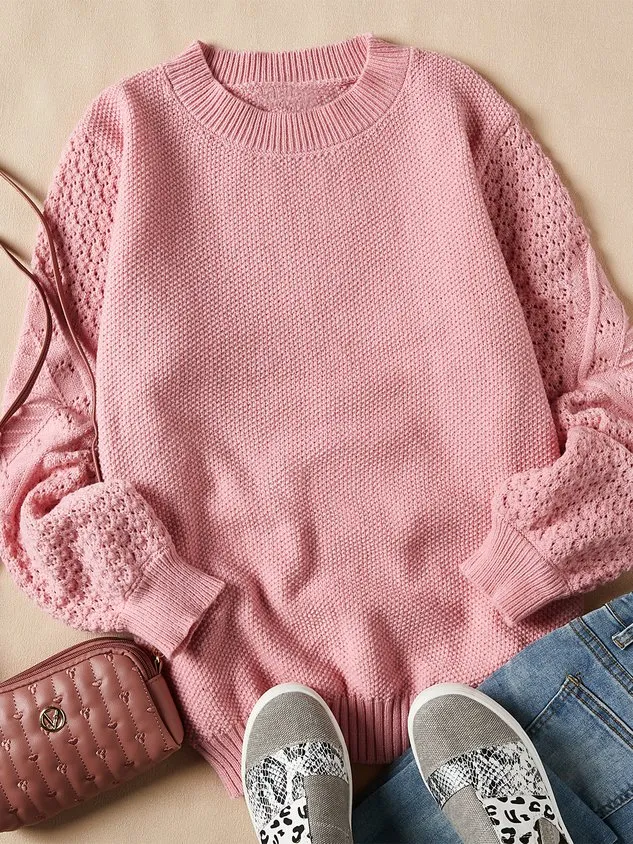 Women Knitted Solid Long Sleeve Comfy Casual Sweater