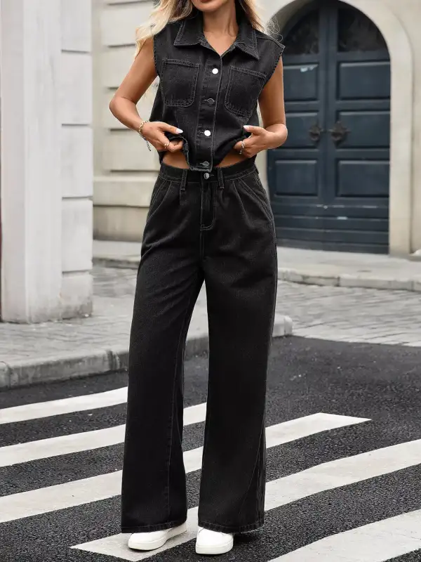 Easygoing Denim Button Front Set