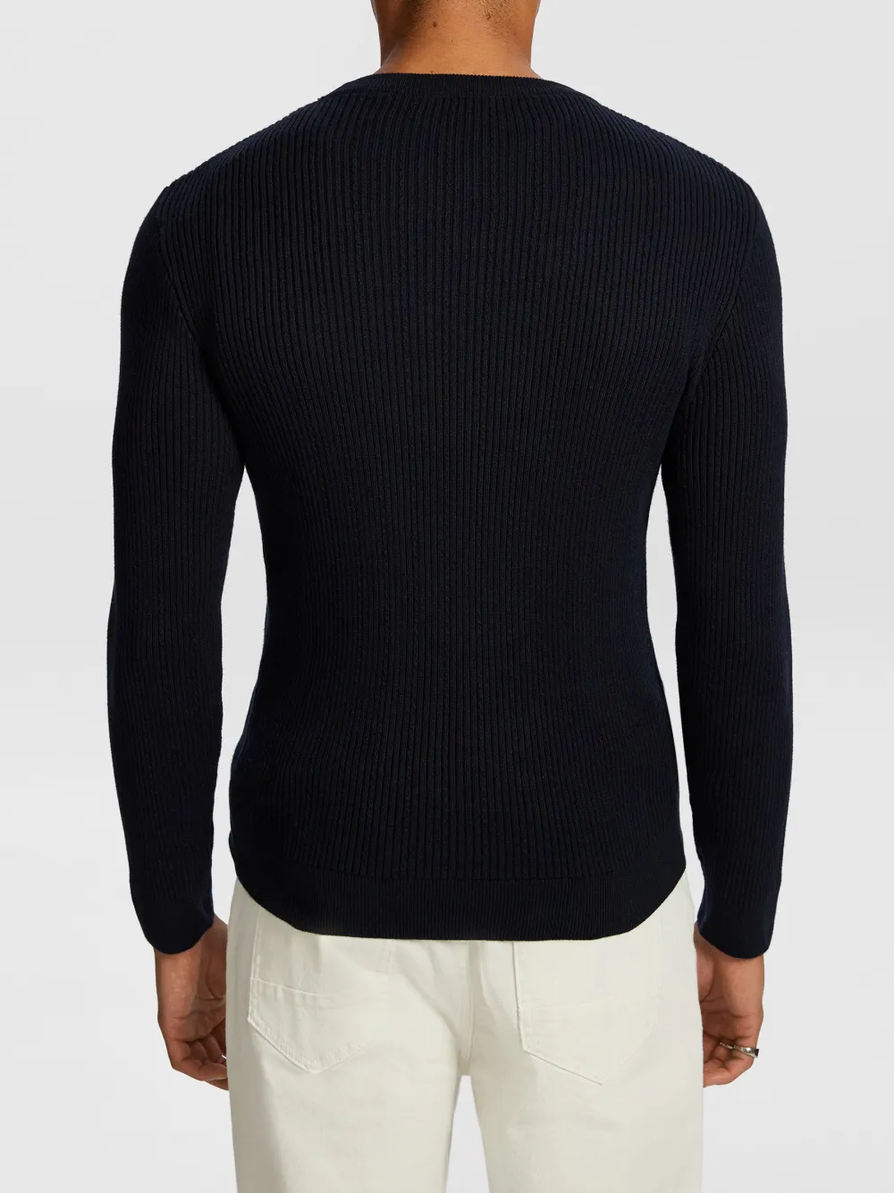 Navy Ribbed Crew Neck Sweater