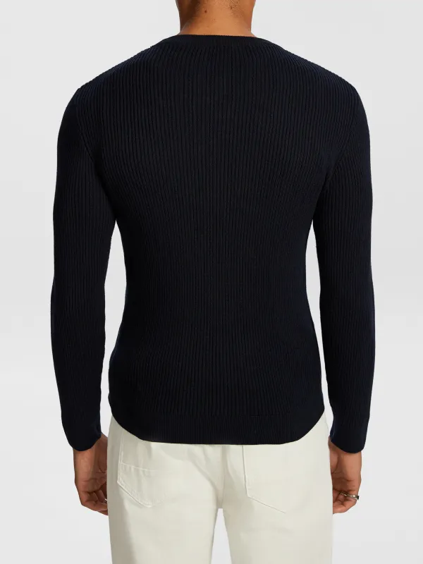 Navy Ribbed Crew Neck Sweater