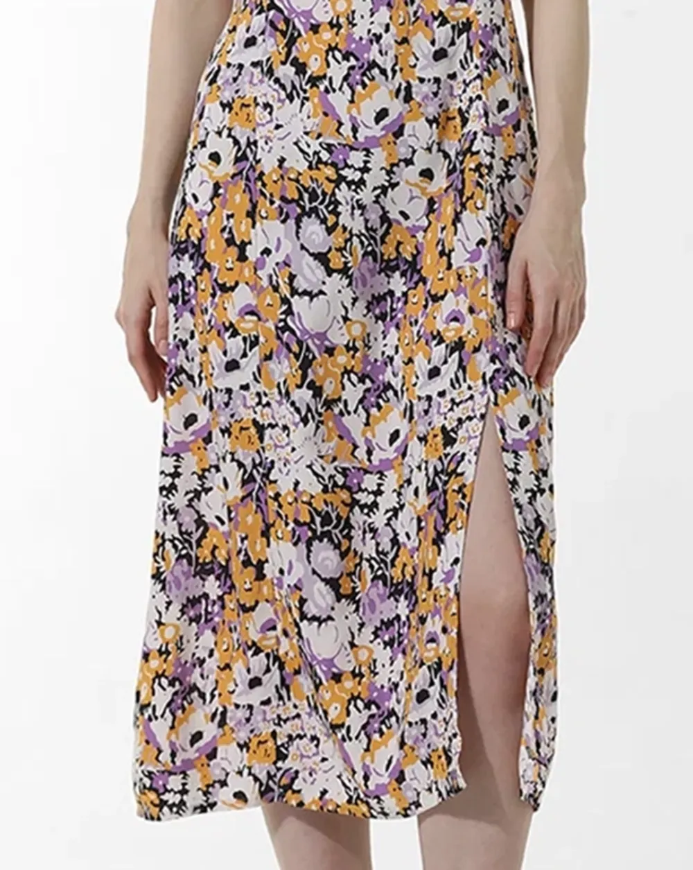 Square-Neck Puff-Sleeve Floral-Print Midi Dress