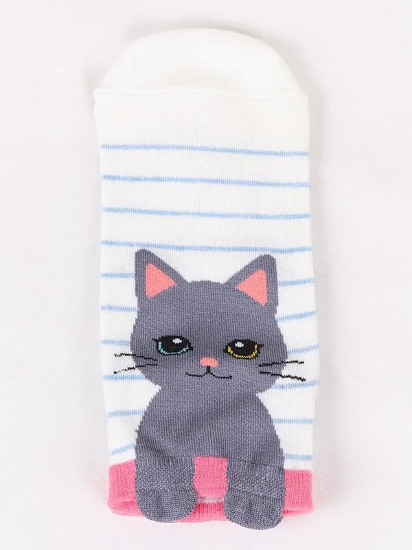 Daily Casual Cat Pattern Striped Cotton Socks Fun Cartoon Accessories