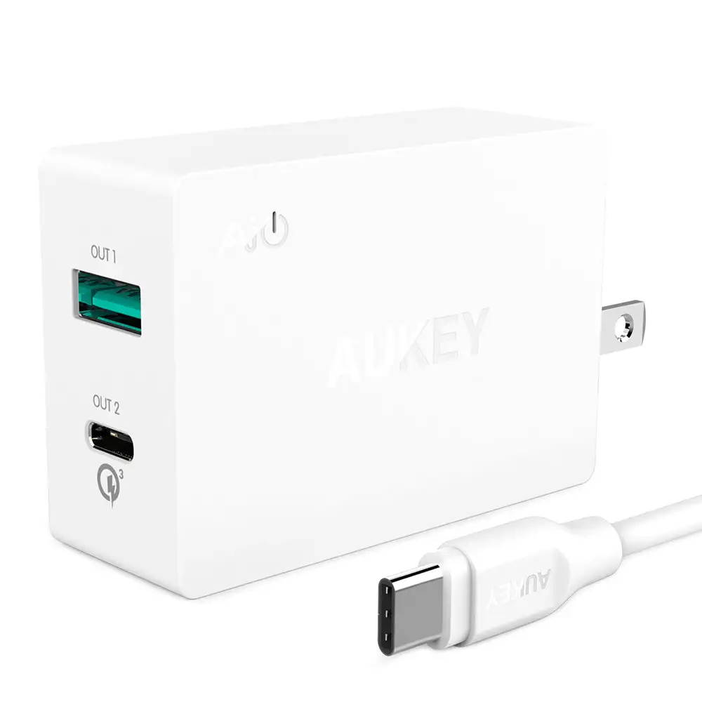 AUKEY 27W Dual-Port Wall Charger with QC 3.0 USB-C