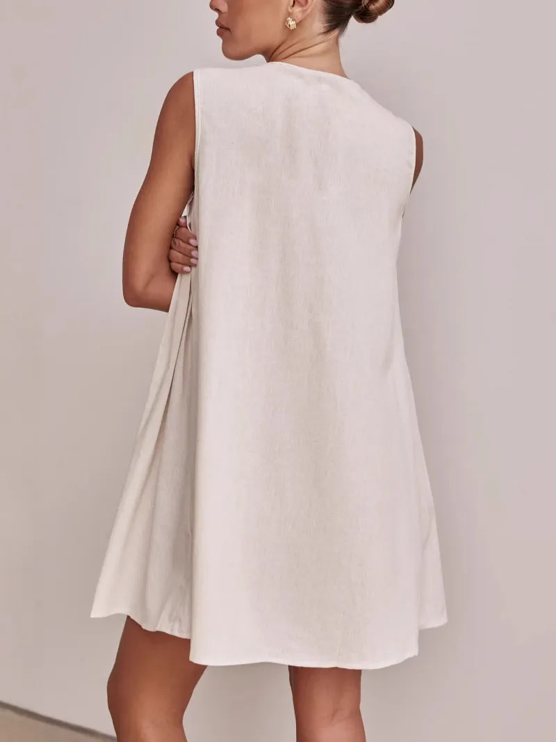 Casual Neck Tie Strap Sleeveless Mini Dress