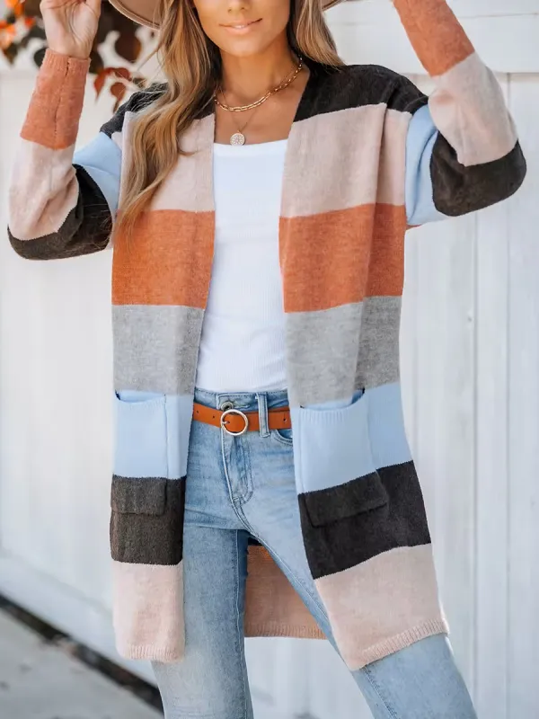 Women's casual striped cardigan