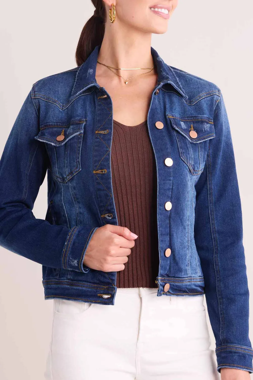 Dark Blue Denim Classic Button-Front Jacket