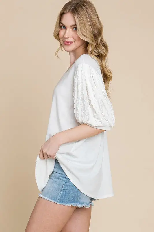 Brienna Top with Contrast Sleeves in White | URBAN ECHO SHOP