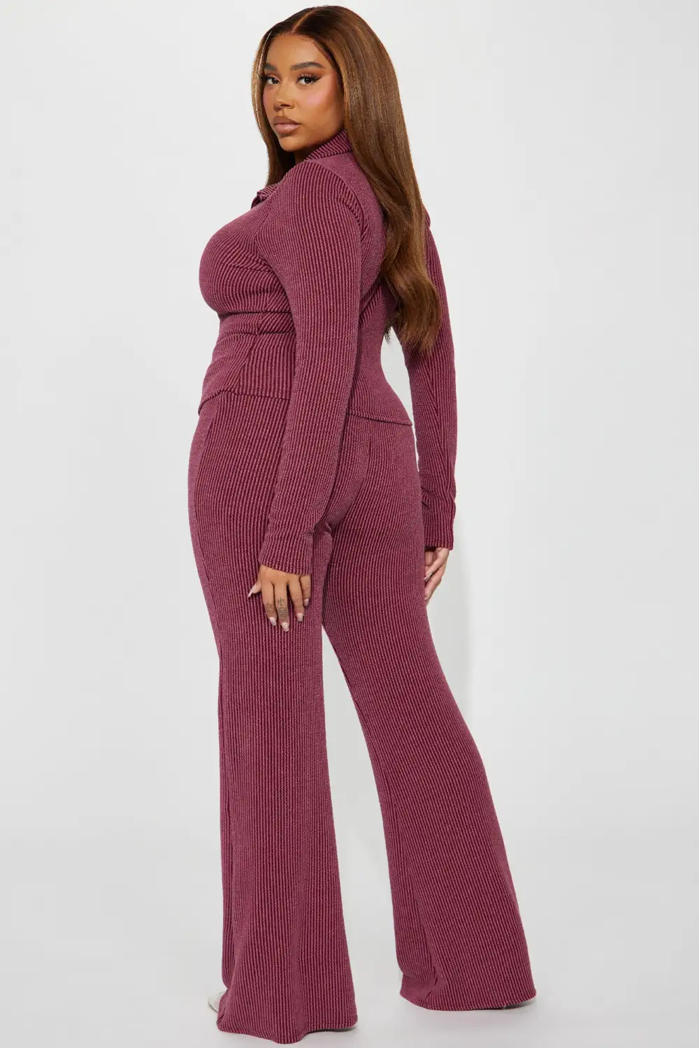 Josie Ribbed Long Sleeve Set - Burgundy