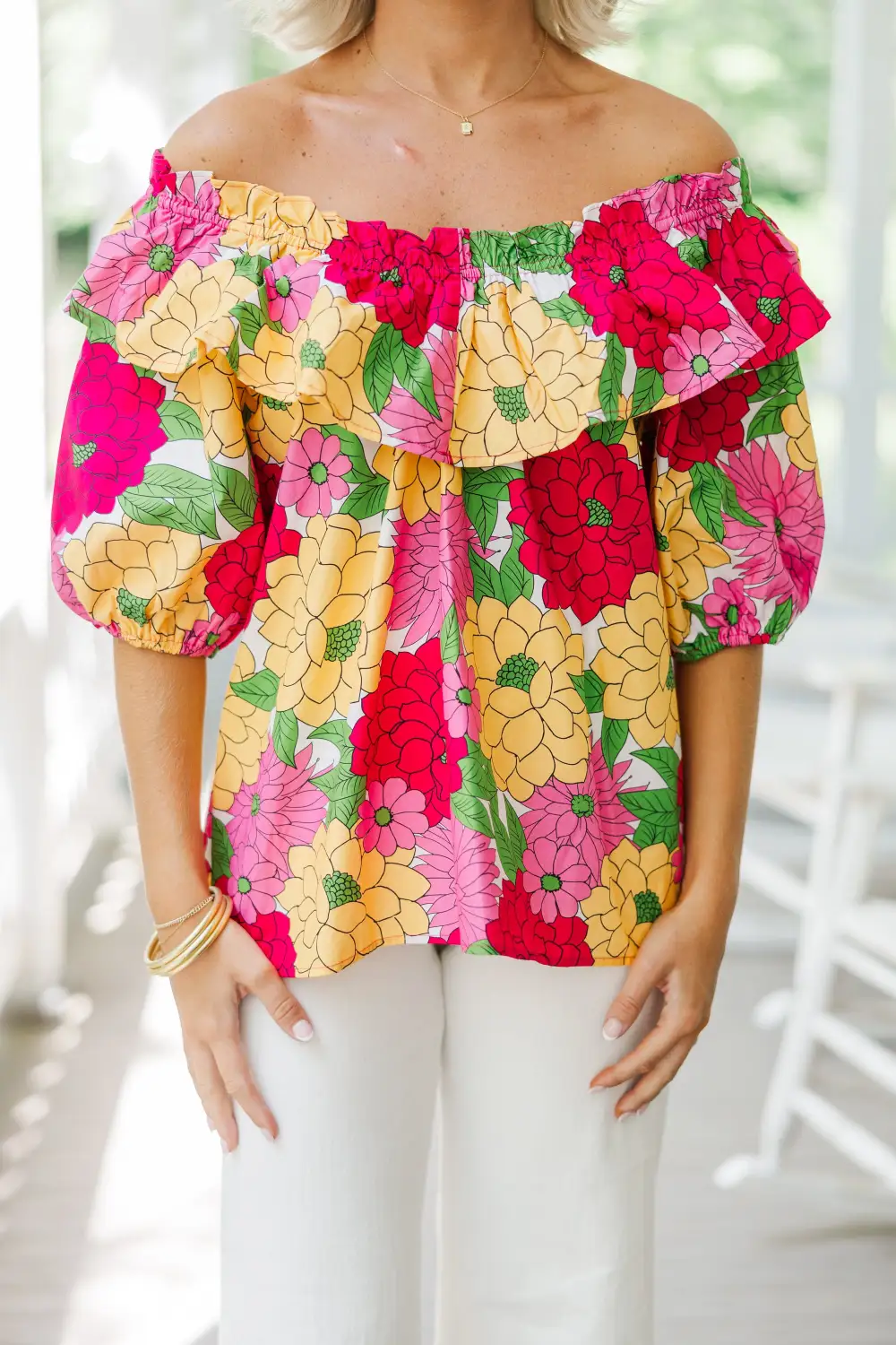 Back To Good Fuchsia Pink Floral Blouse